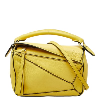 ロエベ アナグラム パズルバッグ ミニ ハンドバッグ 2WAY ショルダーバッグ イエロー レザー レディース LOEWE 中古