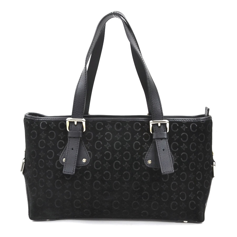 セリーヌ CELINE ハンドバッグ スエード/レザー ブラック シルバー レディース【中古】 e61253k