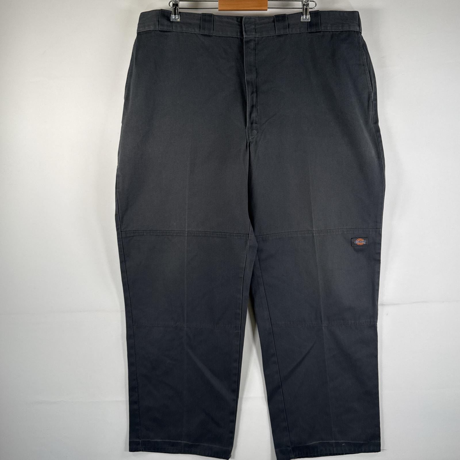 古着 ディッキーズ Dickies ワークパンツ 作業着 ワンポイント ロゴ ストレート ダブルニー 大きいサイズ w46 L32 グレー メンズ