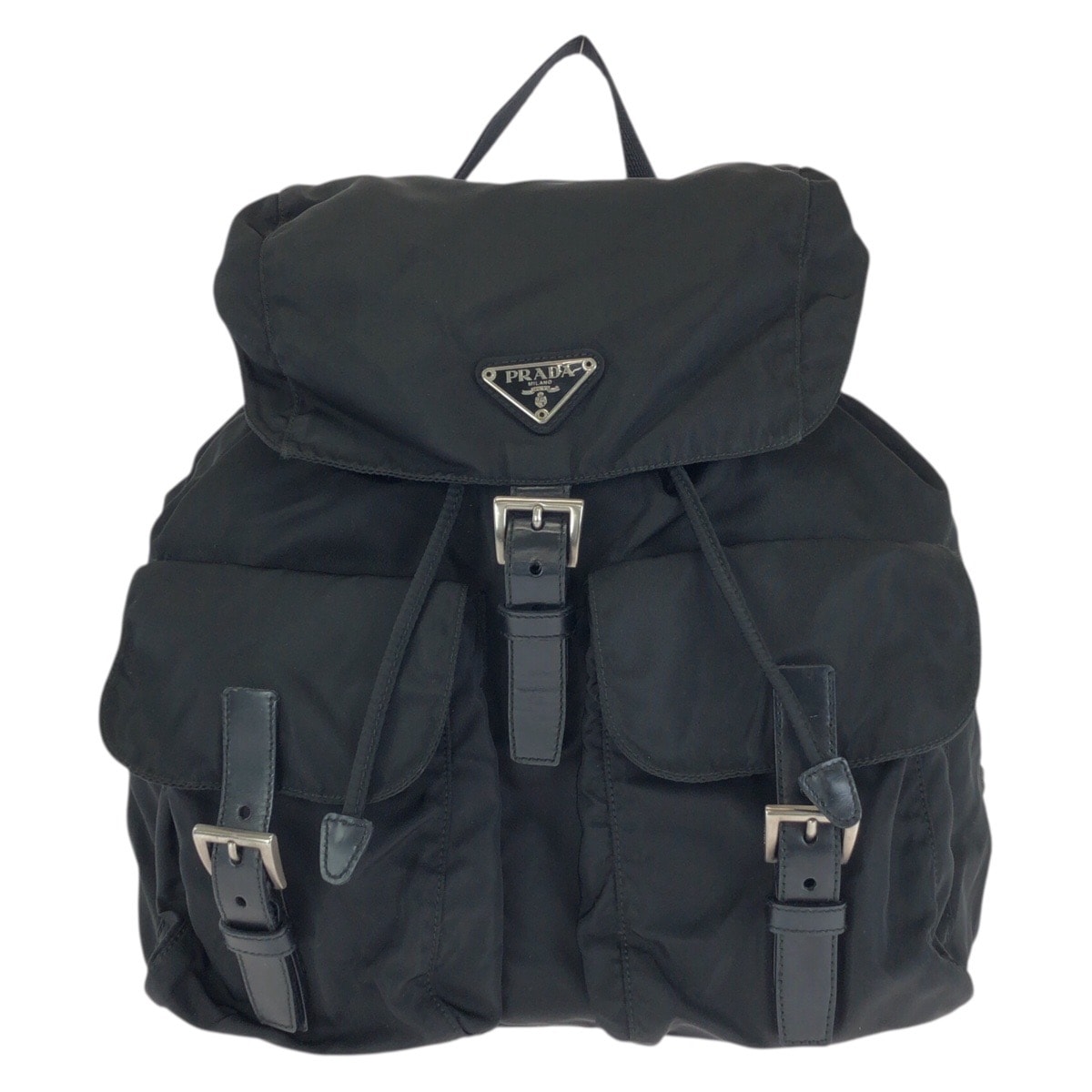 PRADA プラダ テスート 三角ロゴプレート ブラック 黒 シルバー金具 ナイロン リュックサック バックパック 602417 【中古】