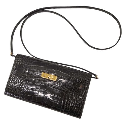 HERMES エルメス 長財布 ケリーウォレット ロング トゥーゴー グラファイト クロコダイル アリゲーター ゴールド金具 K刻印 新品未使用