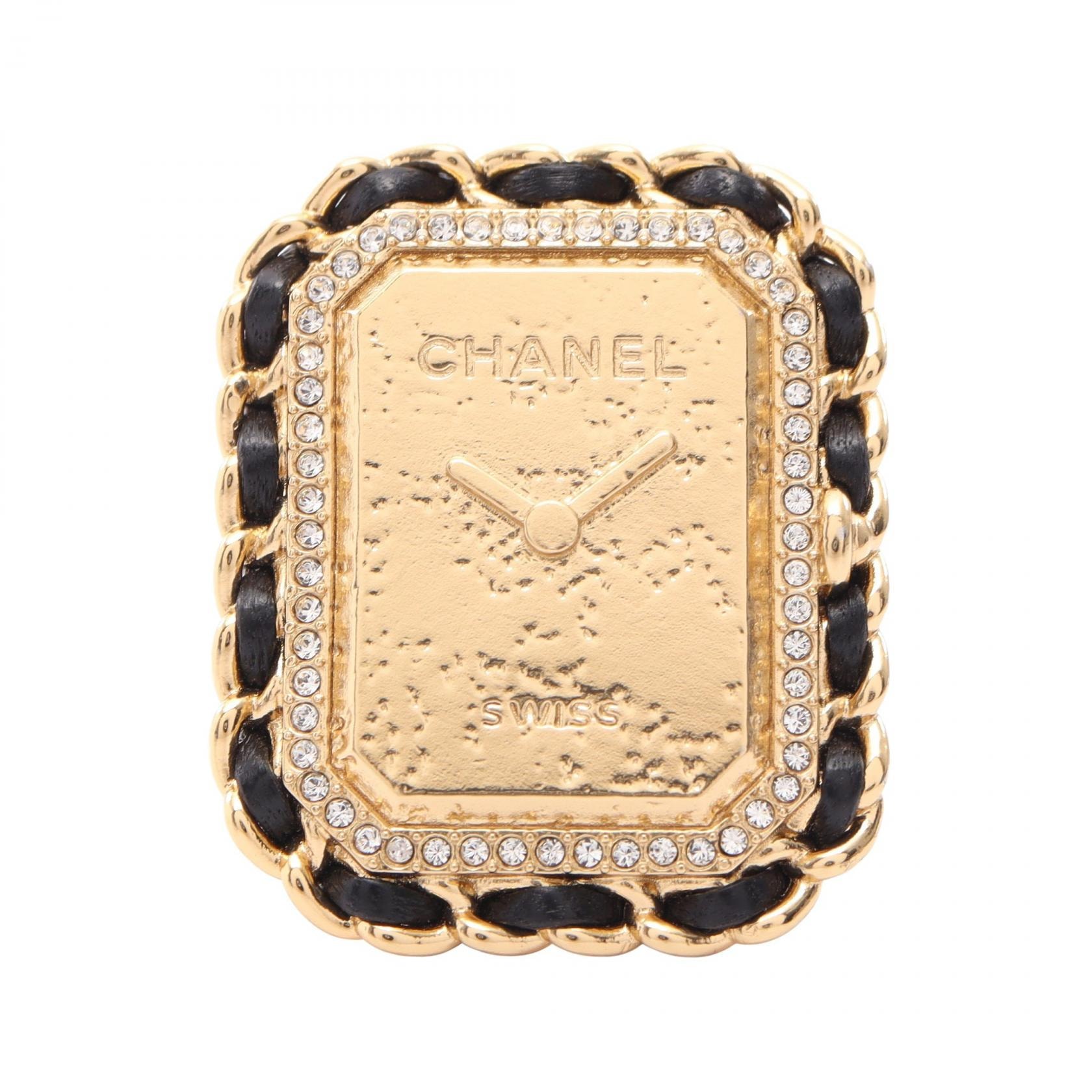 シャネル CHANEL B23A プルミエール 時計モチーフ リング・指輪 ジュエリー GP(ゴールドメッキ) レザー ラインストーン レディース ゴールド系 / ブラック系 / クリア系 【中古】