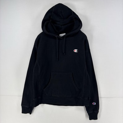 古着 チャンピオン Champion パーカー ワンポイントロゴ 刺繍 リバースウィーブ スウェット S ブラック レディース