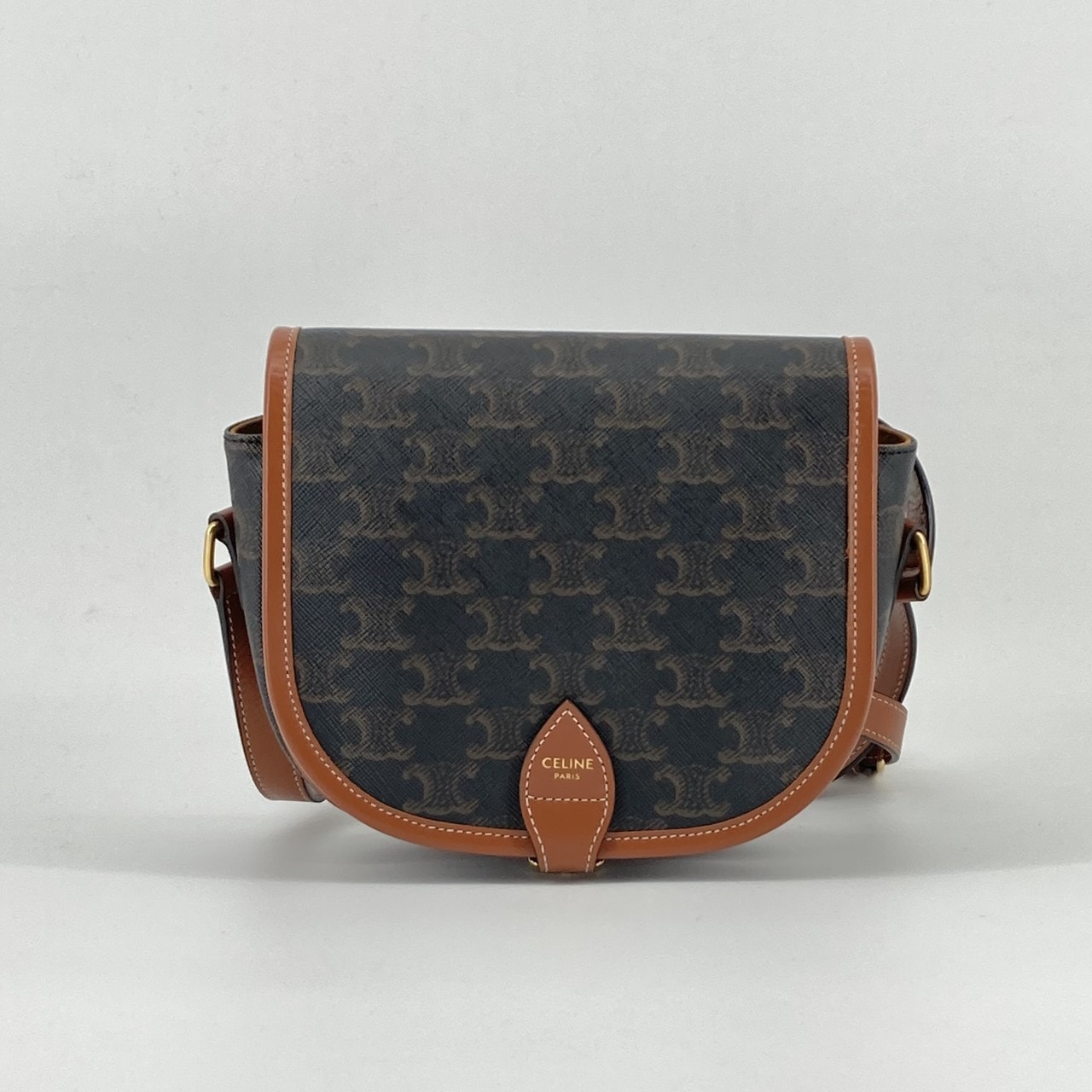 CELINE(セリーヌ) ミディアム フォルコ タン カーフレザー  / トリオンフキャンバス 191502 ショルダーバッグ ダークブラウン×ブラウン