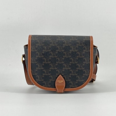 CELINE(セリーヌ) ミディアム フォルコ タン カーフレザー / トリオンフキャンバス 191502 ショルダーバッグ ダークブラウン×ブラウン
