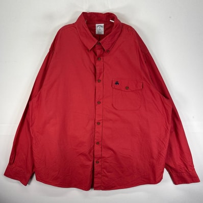 古着 ブルックスブラザーズ Brooks Brothers 長袖シャツ ボタンダウン ワンポイント XL レッド系 無地 メンズ