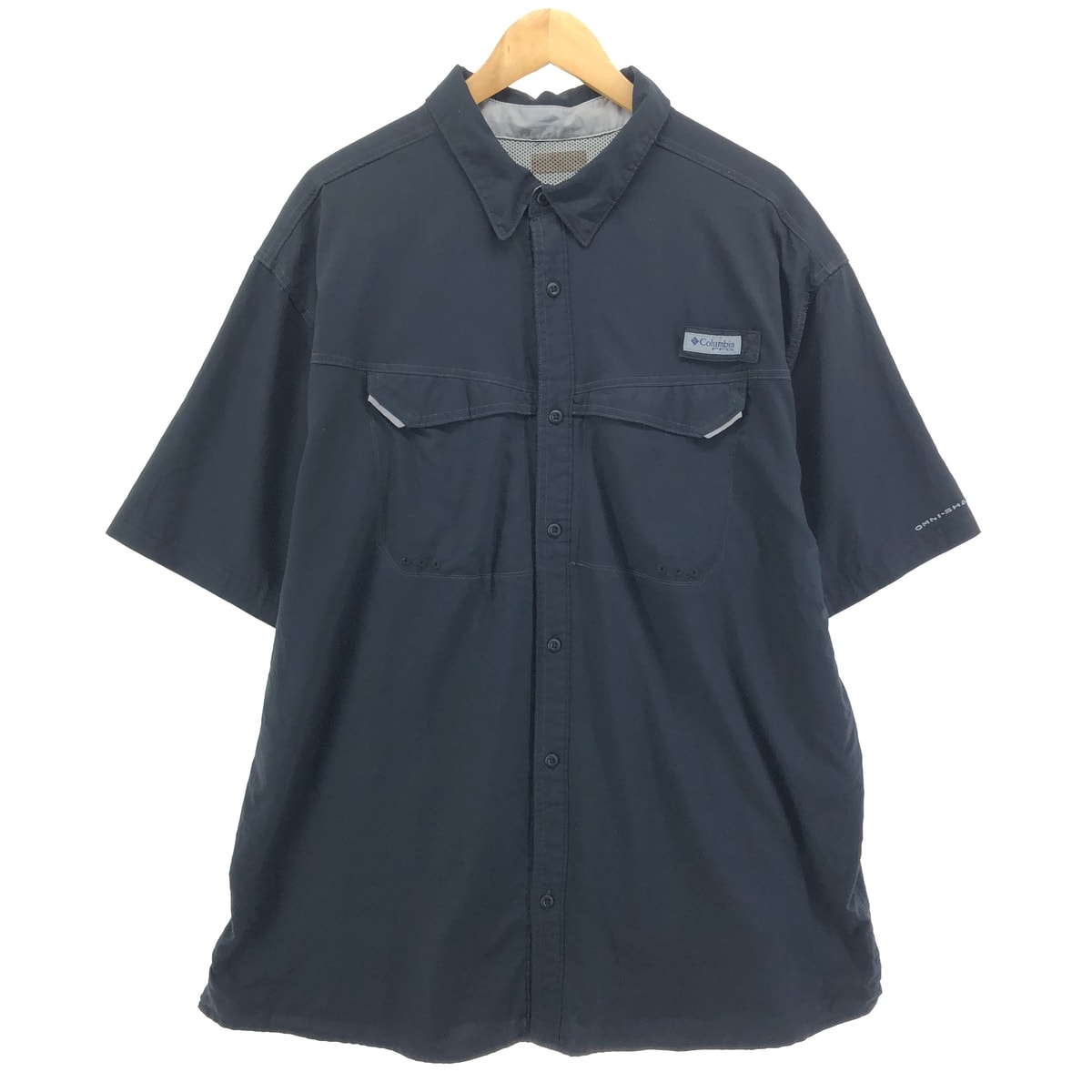 古着 コロンビア Columbia PFG OMNI-SHADE リップストップ 隠しボタンダウン 半袖 フィッシングシャツ メンズXL相当/eaa552839