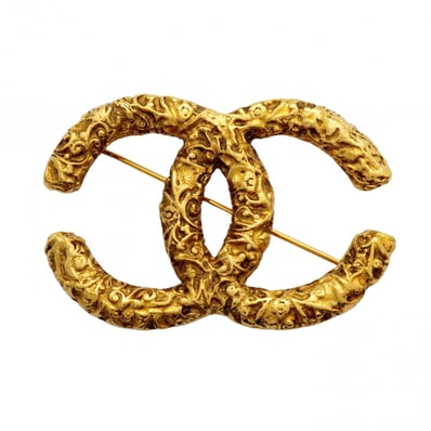 【6jcb0899-k】シャネル ブローチ ヴィンテージ ココマーク 溶岩モチーフ GPメッキ ゴールド【中古】レディース