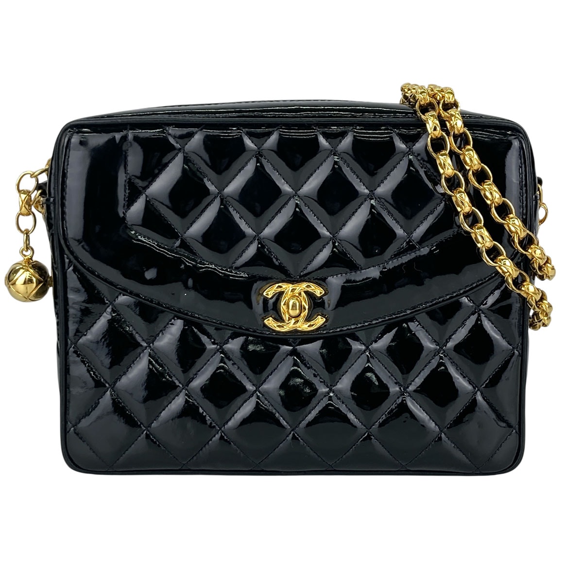 CHANEL シャネル ヴィンテージ マトラッセ  チェーンショルダーバッグ ショルダーバッグ パテントレザー エナメル ブラック  レディース【中古】