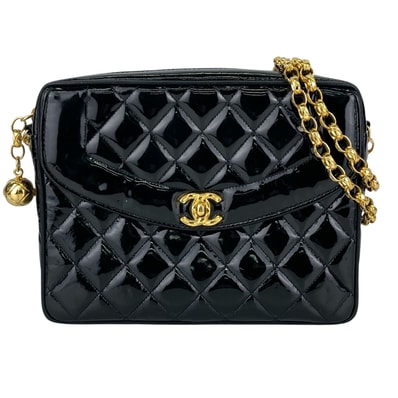 CHANEL シャネル ヴィンテージ マトラッセ チェーンショルダーバッグ ショルダーバッグ パテントレザー エナメル ブラック レディース【中古】