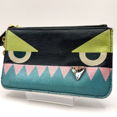 FENDI(フェンディ)モンスター バッグバグズ ヴィンテージ ポーチ コインケース マルチカラー レザー ゴールド金具 キーチェーン付き レディース 【中古】