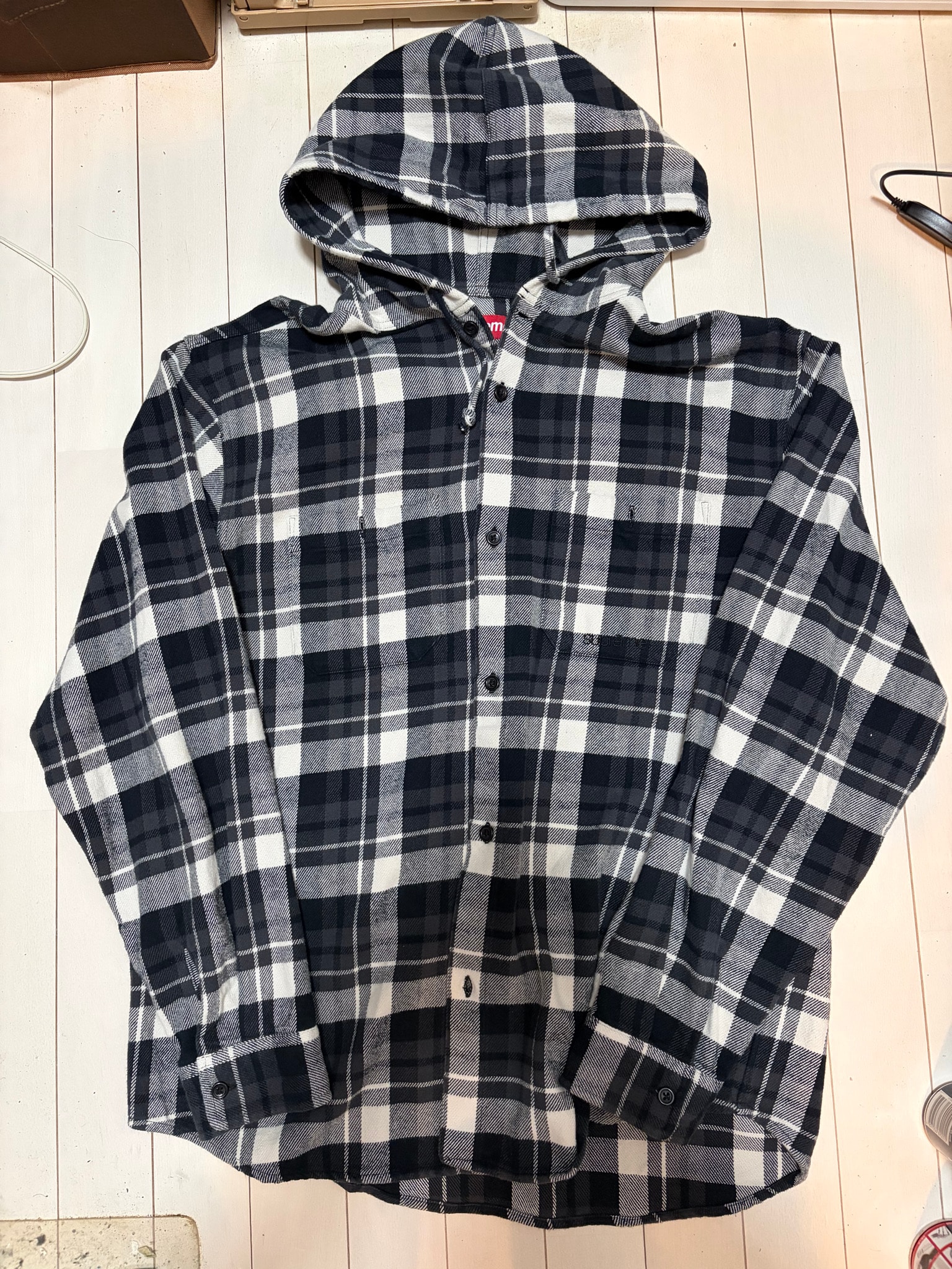 Supreme Hooded Flannel Shirt "Black"