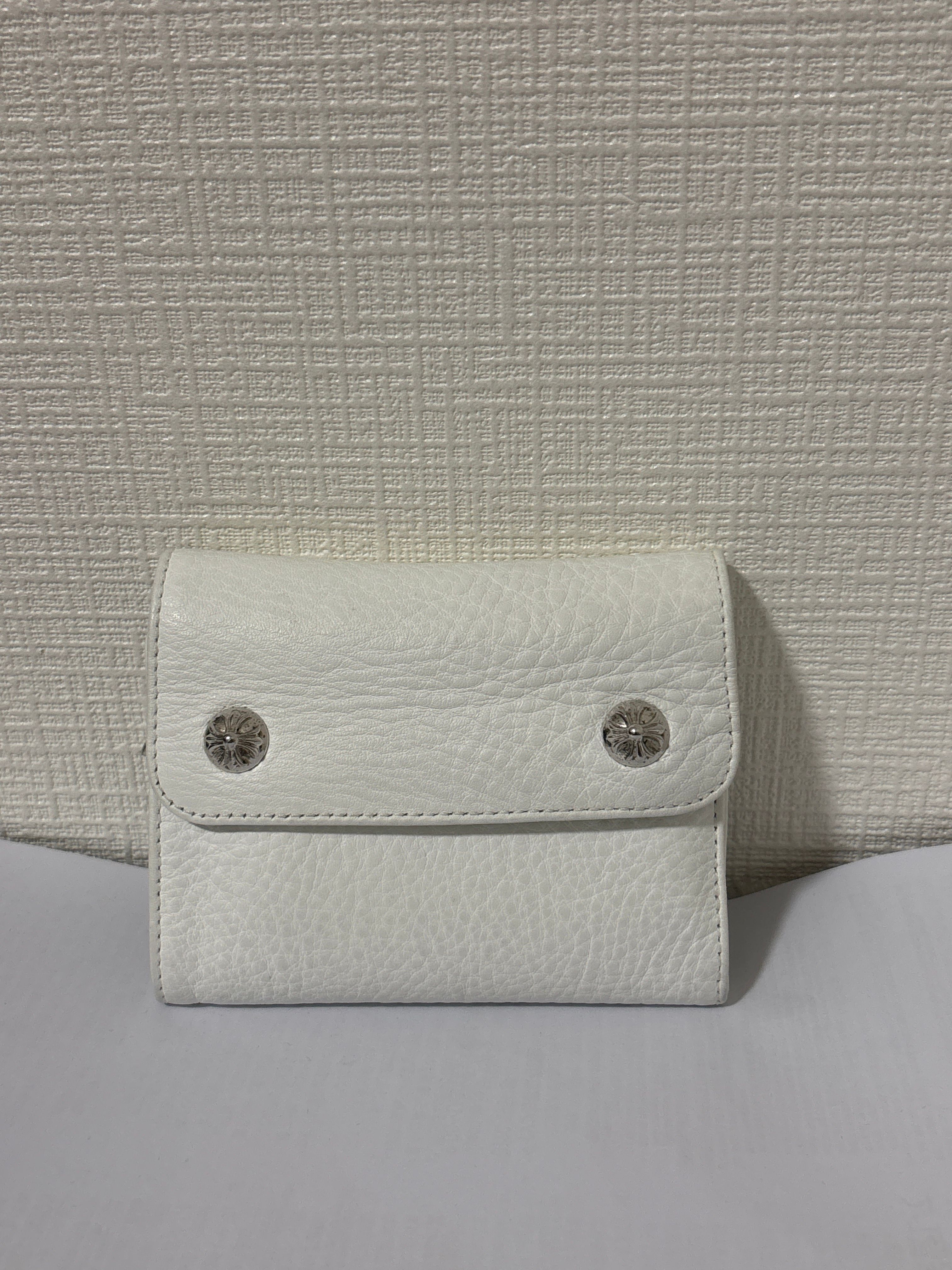 Chrome Hearts Wave Mini Cross Ball Button Leather Wallet "White/Silver"