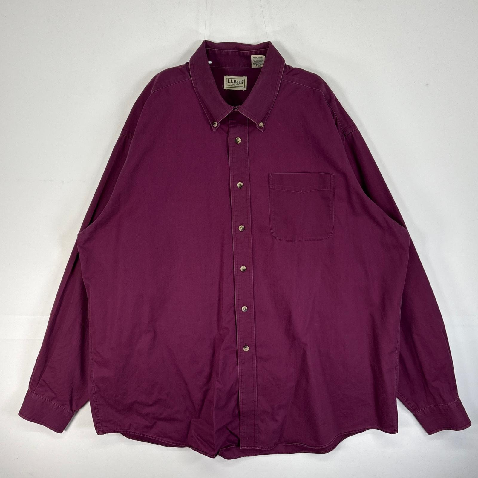 古着 エルエルビーン L.L.Bean 長袖シャツ 胸ポケ ボタンダウン 大きいサイズ XL  パープル系 無地 メンズ