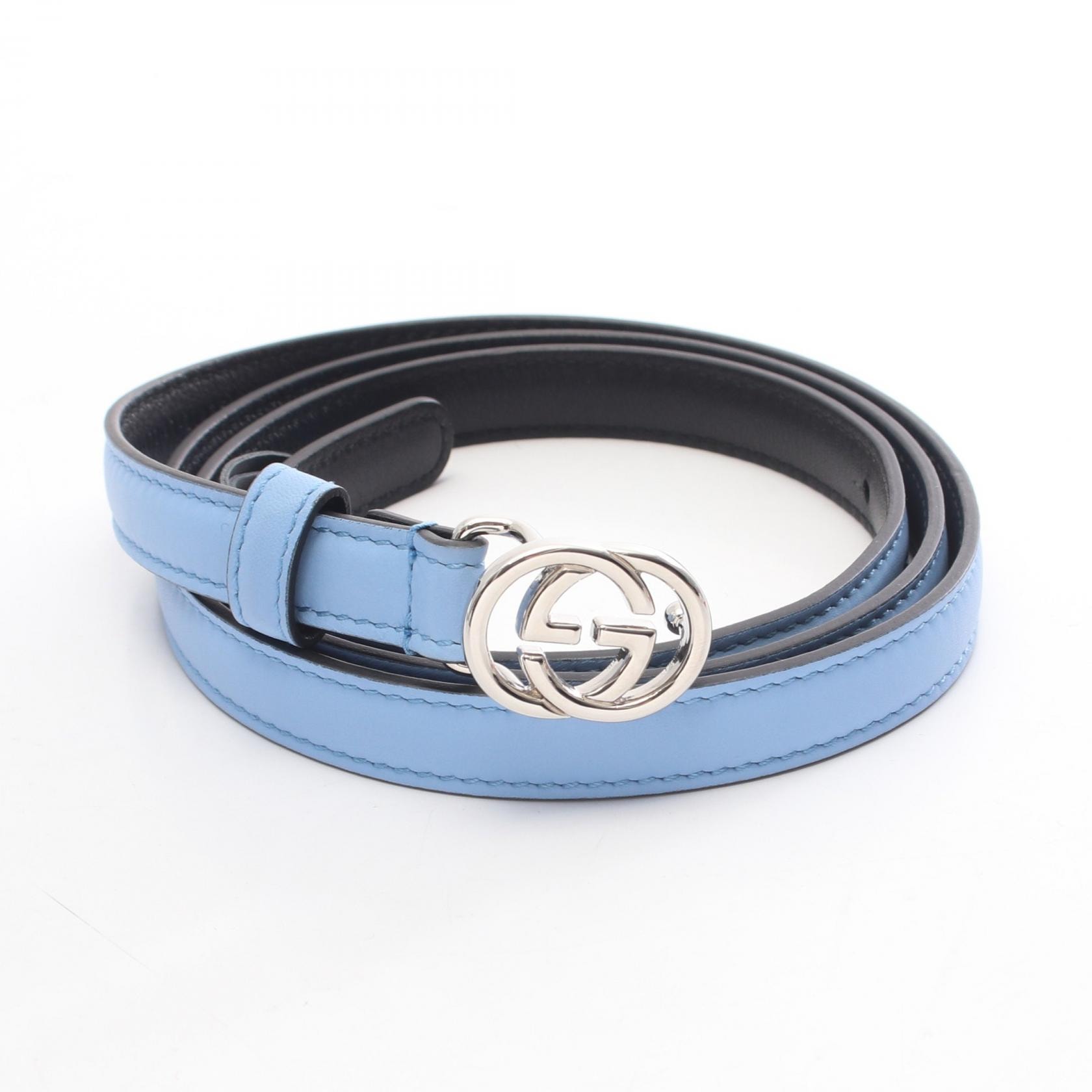 グッチ GUCCI インターロッキングG ベルト 衣料品 レザー メンズ ブルー系 【中古】