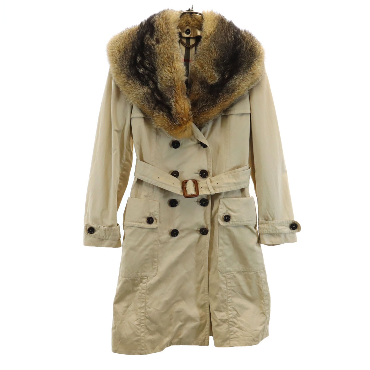 BURBERRY バーバリー イタリア製 トレンチコート 40 ベージュ フォックスファー付き