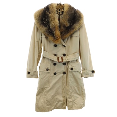 BURBERRY バーバリー イタリア製 トレンチコート 40 ベージュ フォックスファー付き