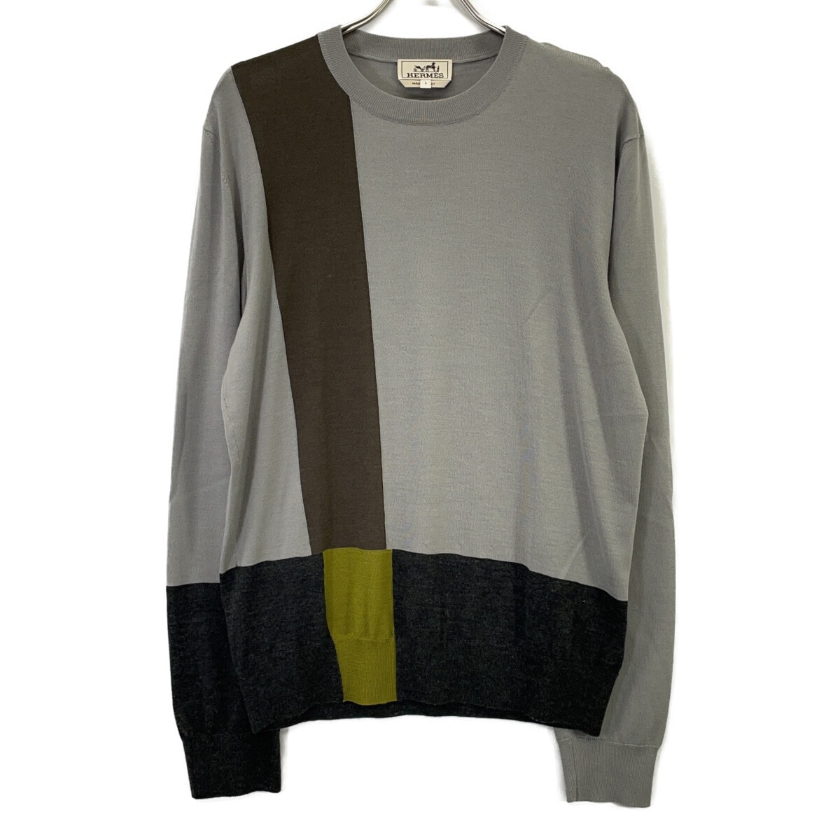 エルメス グレー H467035HA カシミヤシルク クルーネックニット L
