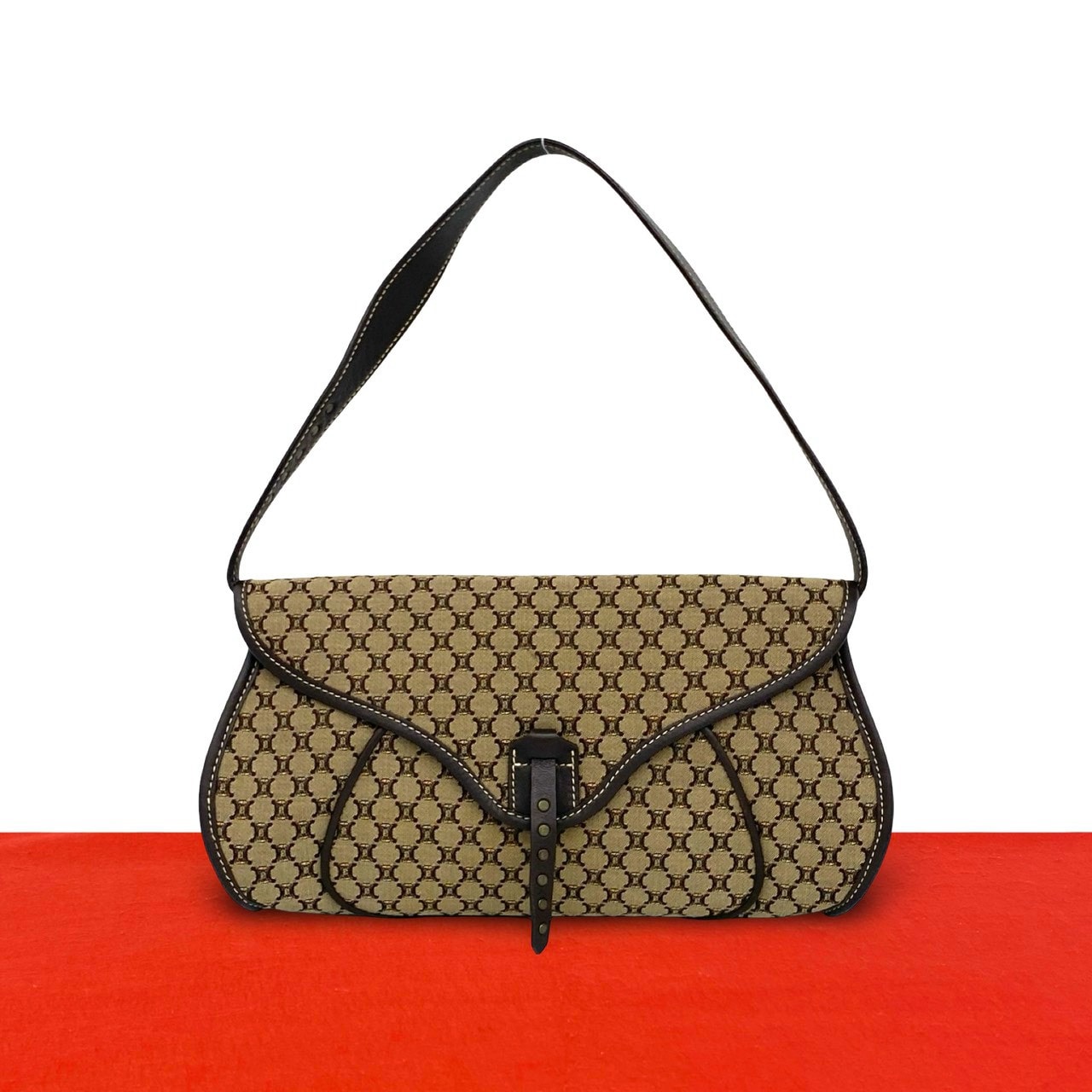 CELINE セリーヌ マカダム ブラゾン 柄 キャンバス レザー ショルダーバッグ ブラウン
02521