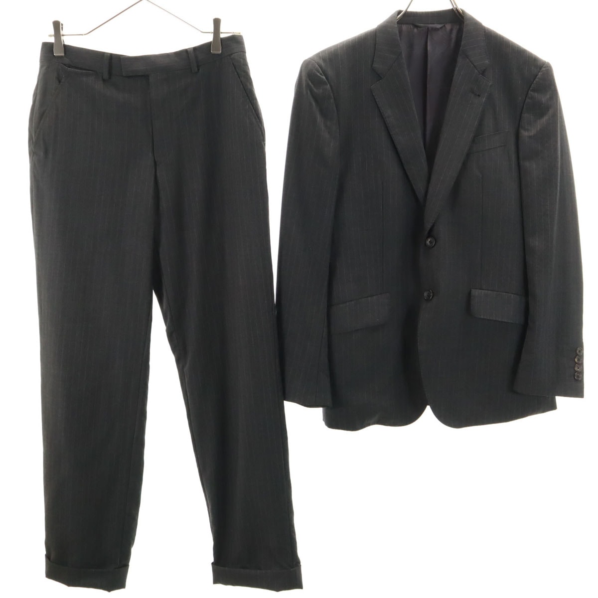Paul Smith ポールスミス 日本製 ウール ストライプ柄 スーツ 上下セットアップ M グレー 衣装カバー付き