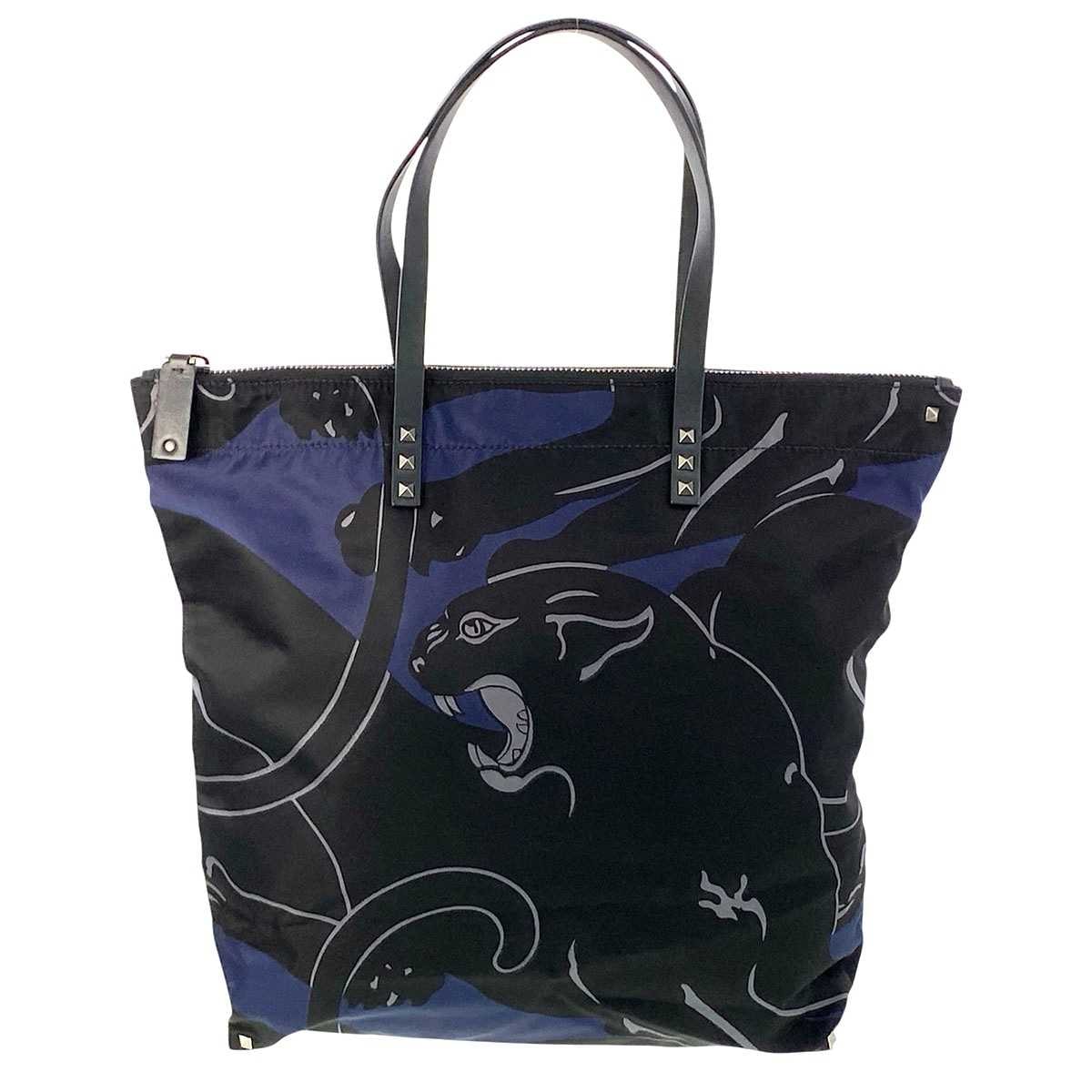 Valentino ヴァレンチノ トートバッグ ナイロン レザー ブラック メンズ【中古】