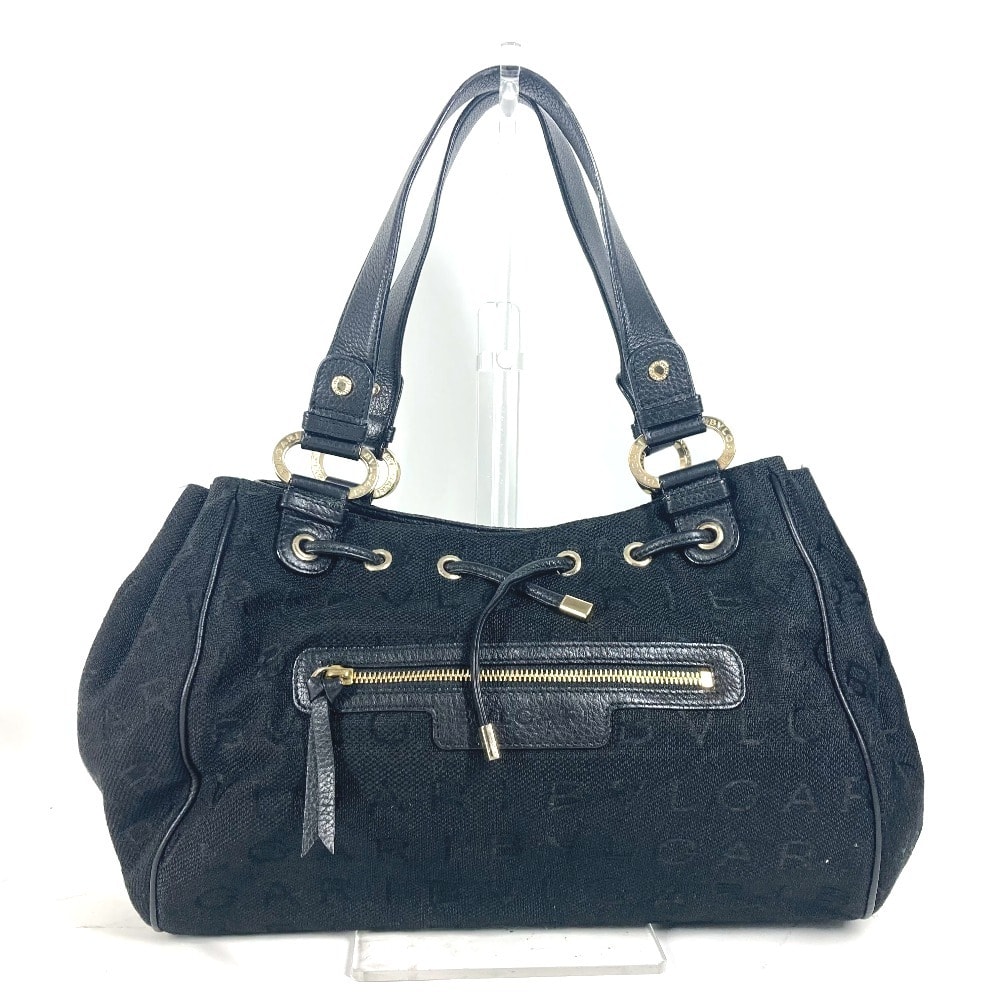 ブルガリ BVLGARI ロゴマニア カバン 肩掛け トートバッグ ショルダーバッグ レザー/キャンバス ブラック