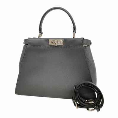 【6ke5575】フェンディ ハンドバッグ セレリア ピーカブー レザー グレー シルバー金具 2wayバッグ【中古】レディース