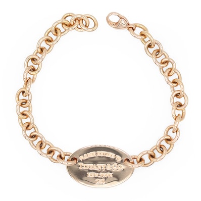 【美品】TIFFANY&Co. ティファニー ブレスレット リターントゥティファニー オーバルタグ サイズ 手首周り 約18.5cm K18PG ピンクゴールド 金18 ユニセックス アクセサリー ジュエリー 箱・ケース付属 メンズ レディース