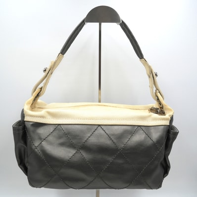 CHANEL(シャネル)パリビアリッツ ホーボーバッグ ショルダーバッグ ブラック キャンバス レザー シルバー金具 レディース A34208【中古】