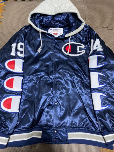Supreme / Champion® Hooded Satin Varsity Jacket "navy"