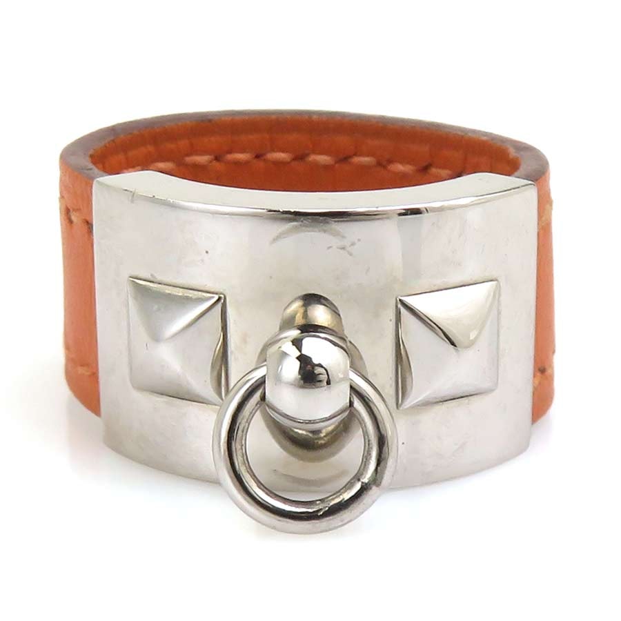 エルメス HERMES リング・指輪 コリエドシアン レザー/メタル オレンジ/シルバー レディース 20号【中古】 e62436a