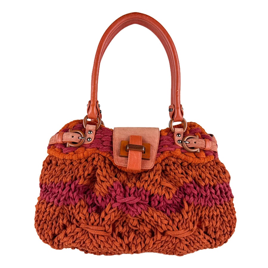 サルヴァトーレフェラガモ Salvatore Ferragamo ハンドバッグ フェルト/レザー オレンジ レディース【中古】 z9423