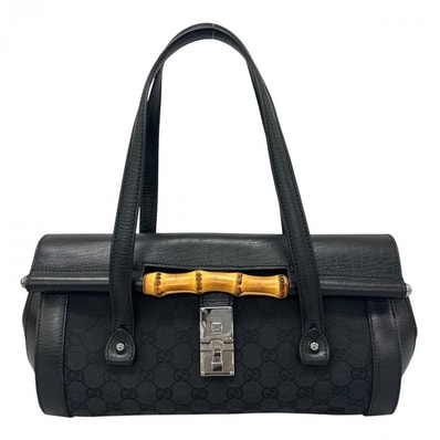 GUCCI グッチ ハンドバッグ バンブー 肩掛け 111713 GGキャンバス ブラック 黒 シルバー金具 レディース【中古品】