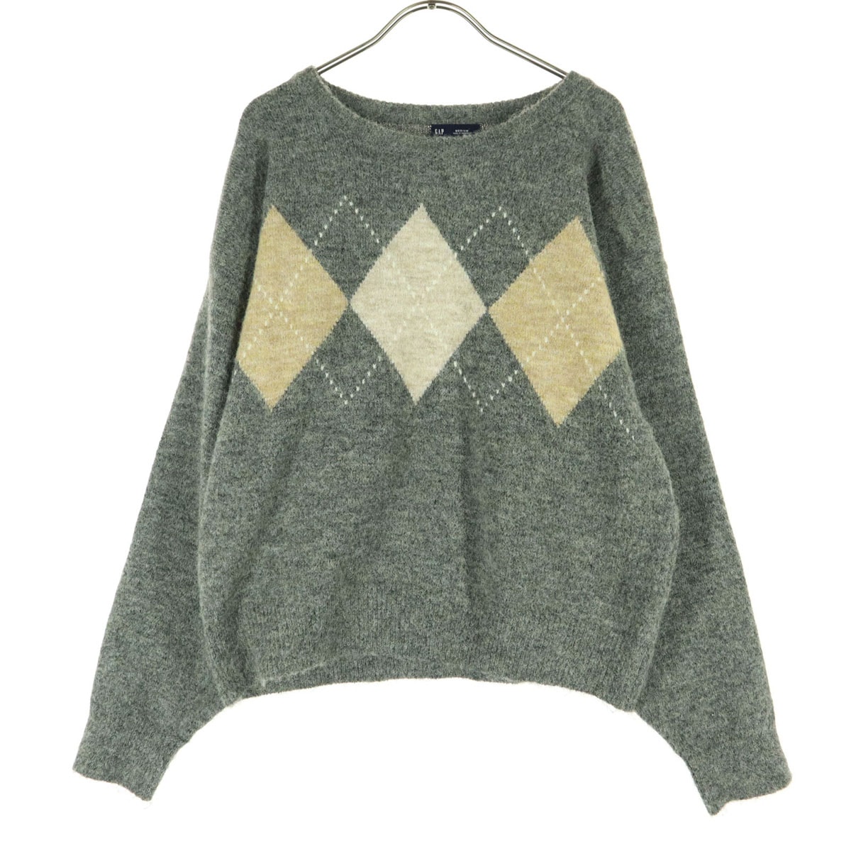 美品 GAP ギャップ アーガイル柄 長袖 丸襟 セーター M グレー
