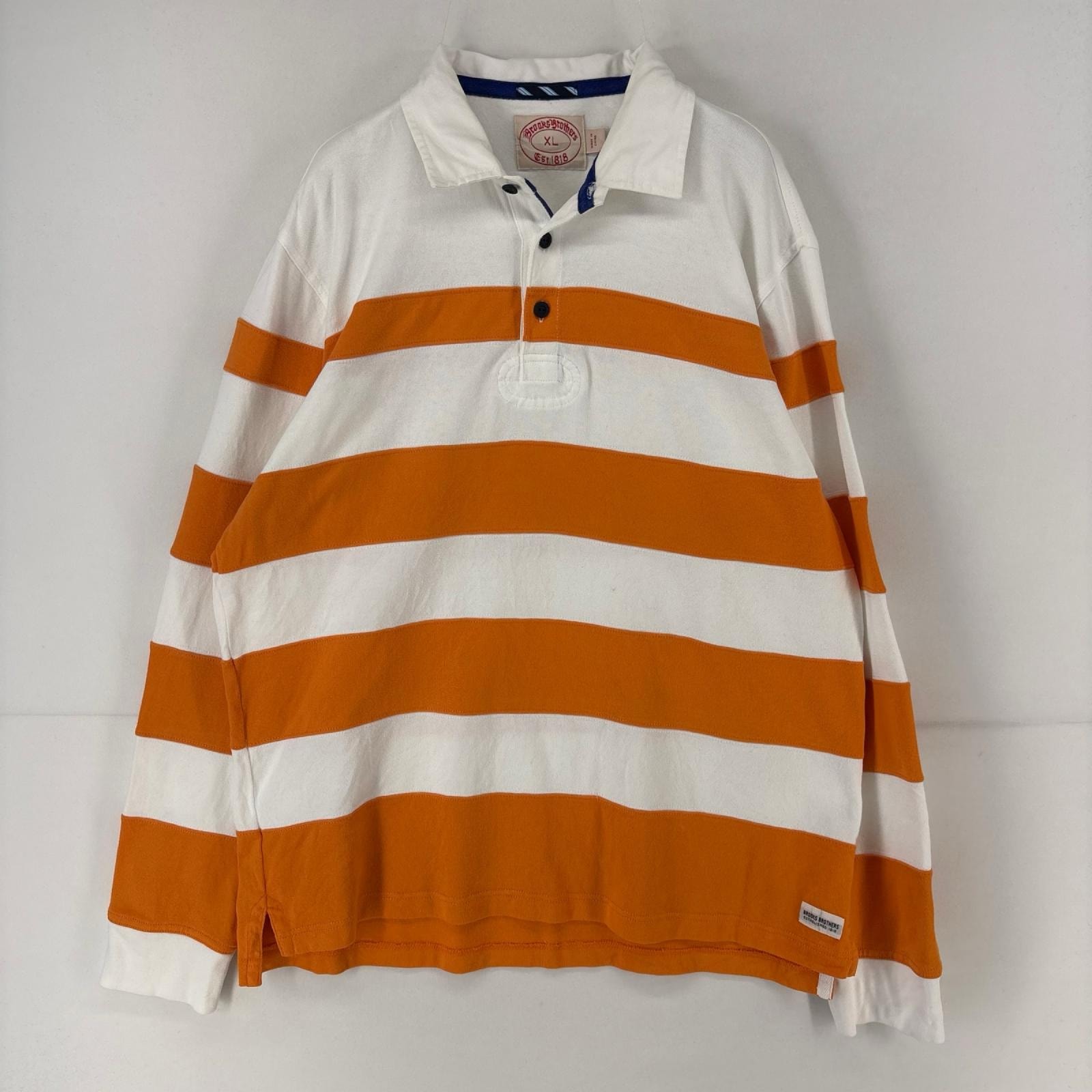 古着 ブルックスブラザーズ Brooks Brothers 長袖シャツ ラガーシャツ ワンポイント ロゴ ホワイト XL オレンジ系 ボーダー メンズ