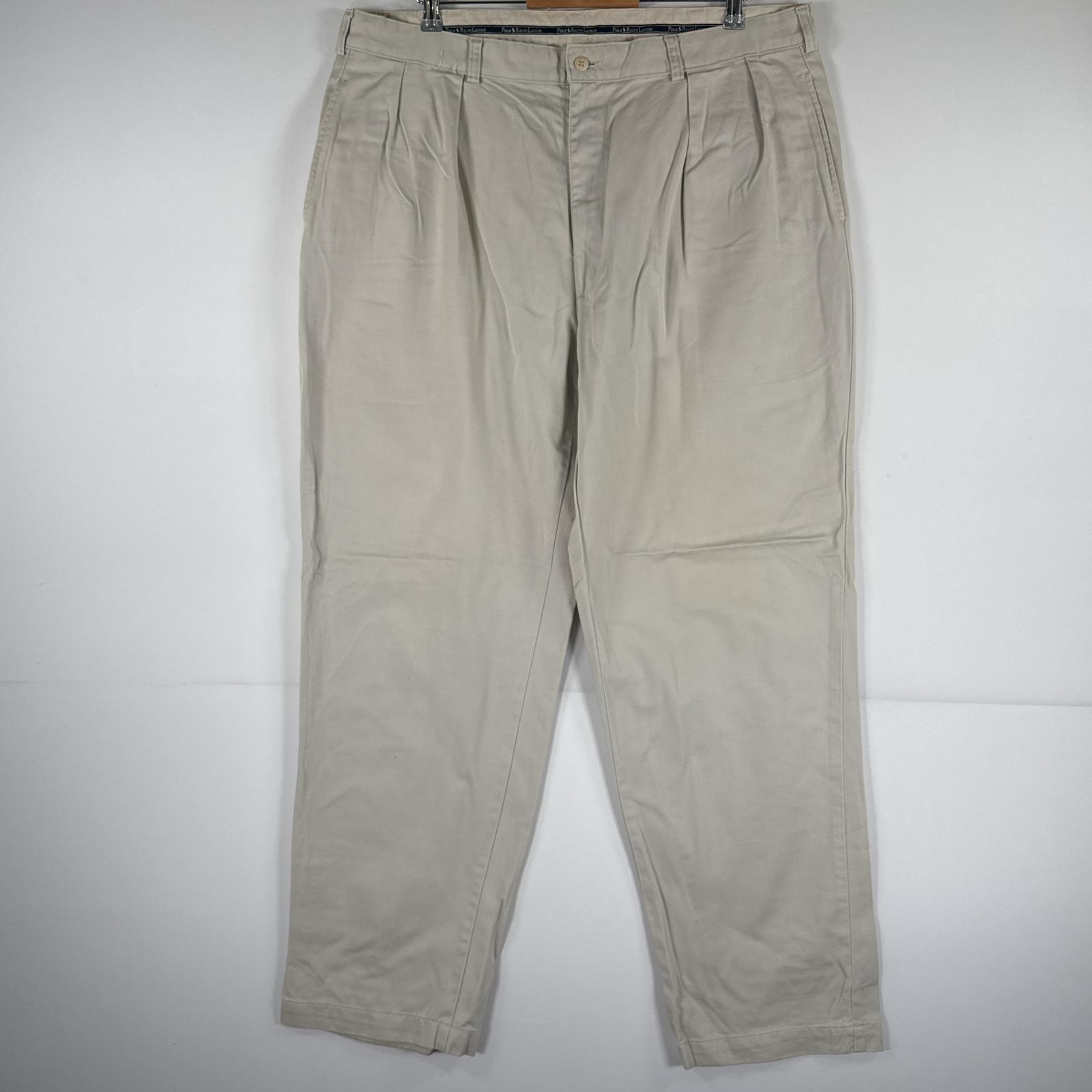 古着 ポロ・ラルフローレン POLO RALPH LAUREN チノパンツ チノパン ワンポイント スラックス 大きいサイズ w40 L32  ベージュ メンズ