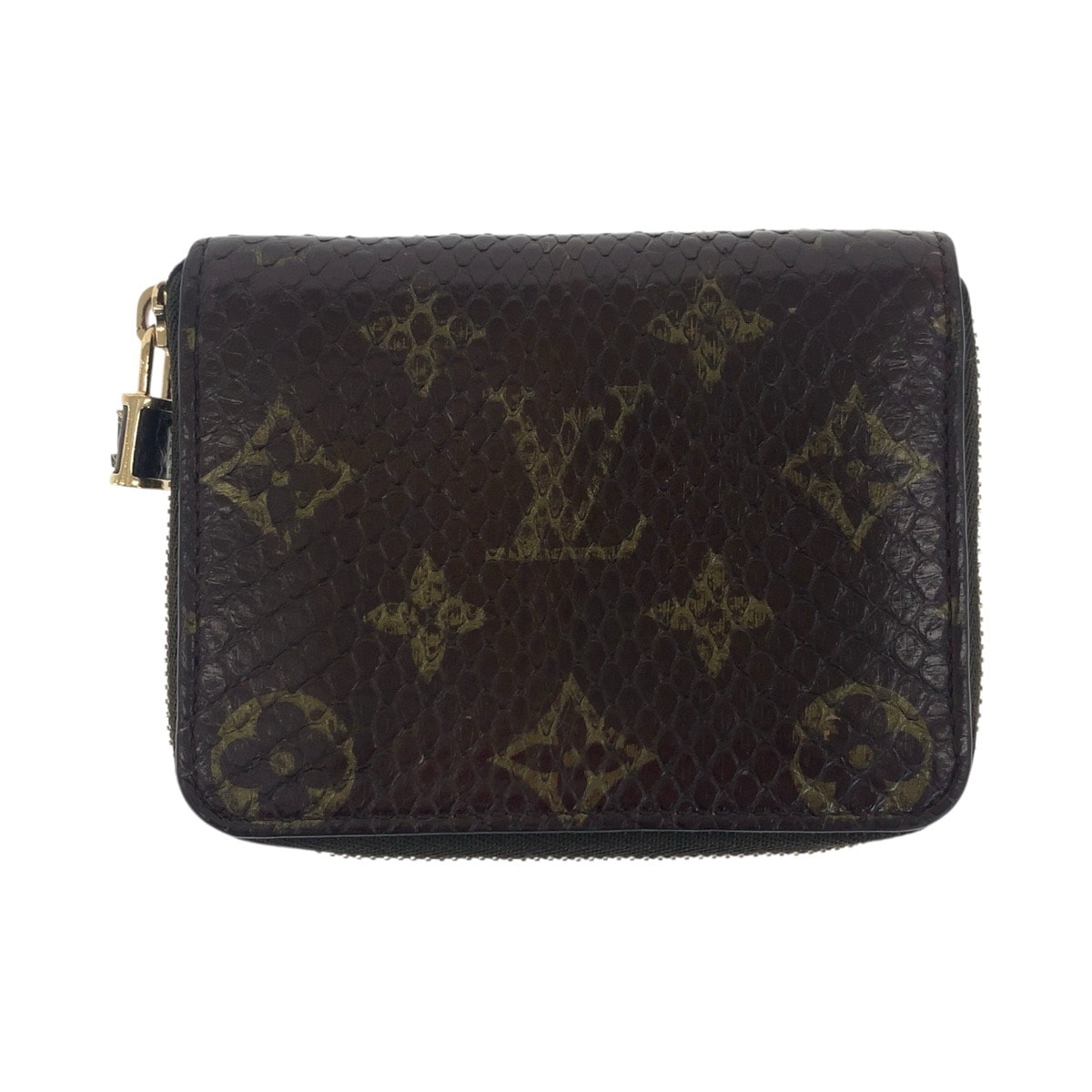 美品 LOUIS VUITTON ルイヴィトン モノグラム ジッピー コインパース ブラウン ゴールド金具 パイソン レザー/ コインケース 小銭入れ 505591 【中古】
