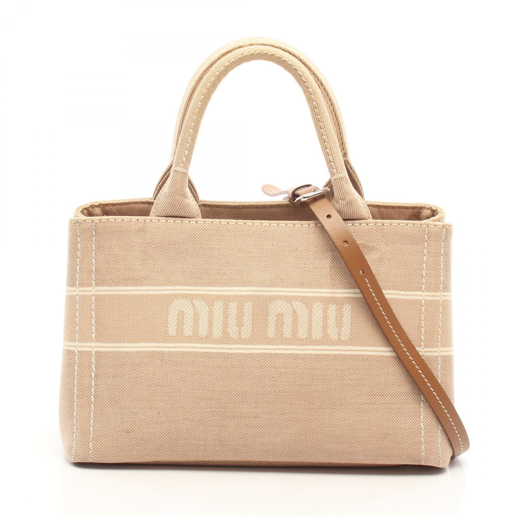 ミュウ ミュウ Miu Miu CANVAS LOGO 2WAY トートバッグ バッグ キャンバス レディース ベージュ系 / アイボリー系 5BA219 【中古】