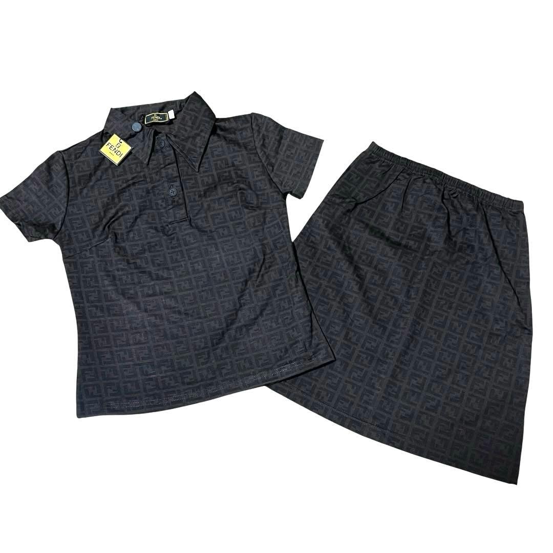 美品 FENDI フェンディ ヴィンテージ ズッカ ブラウン ナイロン セットアップ トップス スカート I2-00031 【中古】