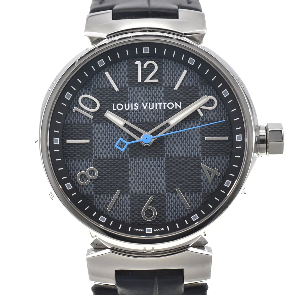値下 ルイ・ヴィトン LOUIS VUITTON QA073 タンブール ダミエグラフィット クォーツ メンズ 良品 箱・保証書付き D#144745