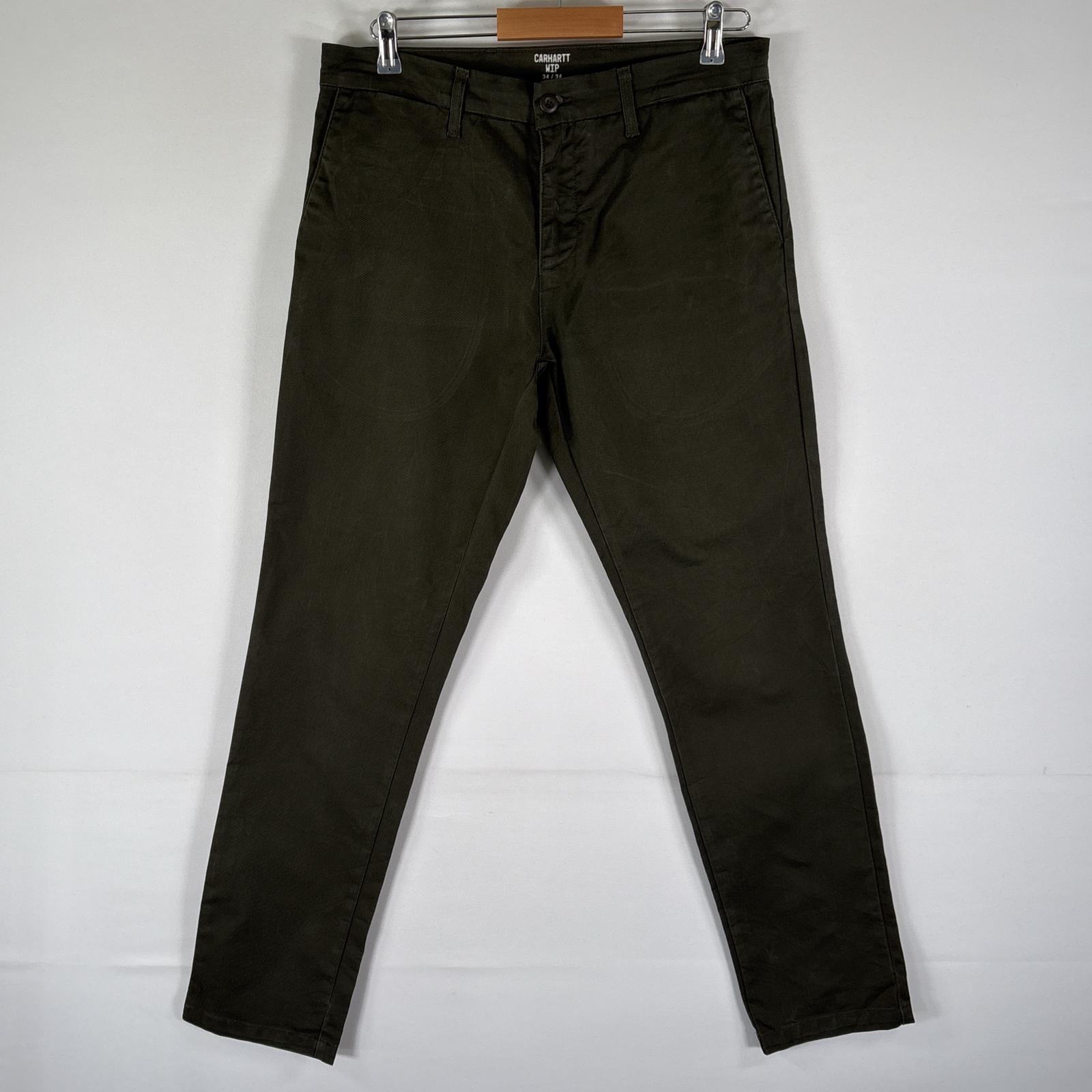 古着 カーハート Carhartt ワークパンツ SIDPANT ワンポイントロゴ ストレート ジップ  カーキ系 メンズ