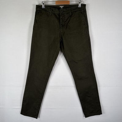 古着 カーハート Carhartt ワークパンツ SIDPANT ワンポイントロゴ ストレート ジップ カーキ系 メンズ