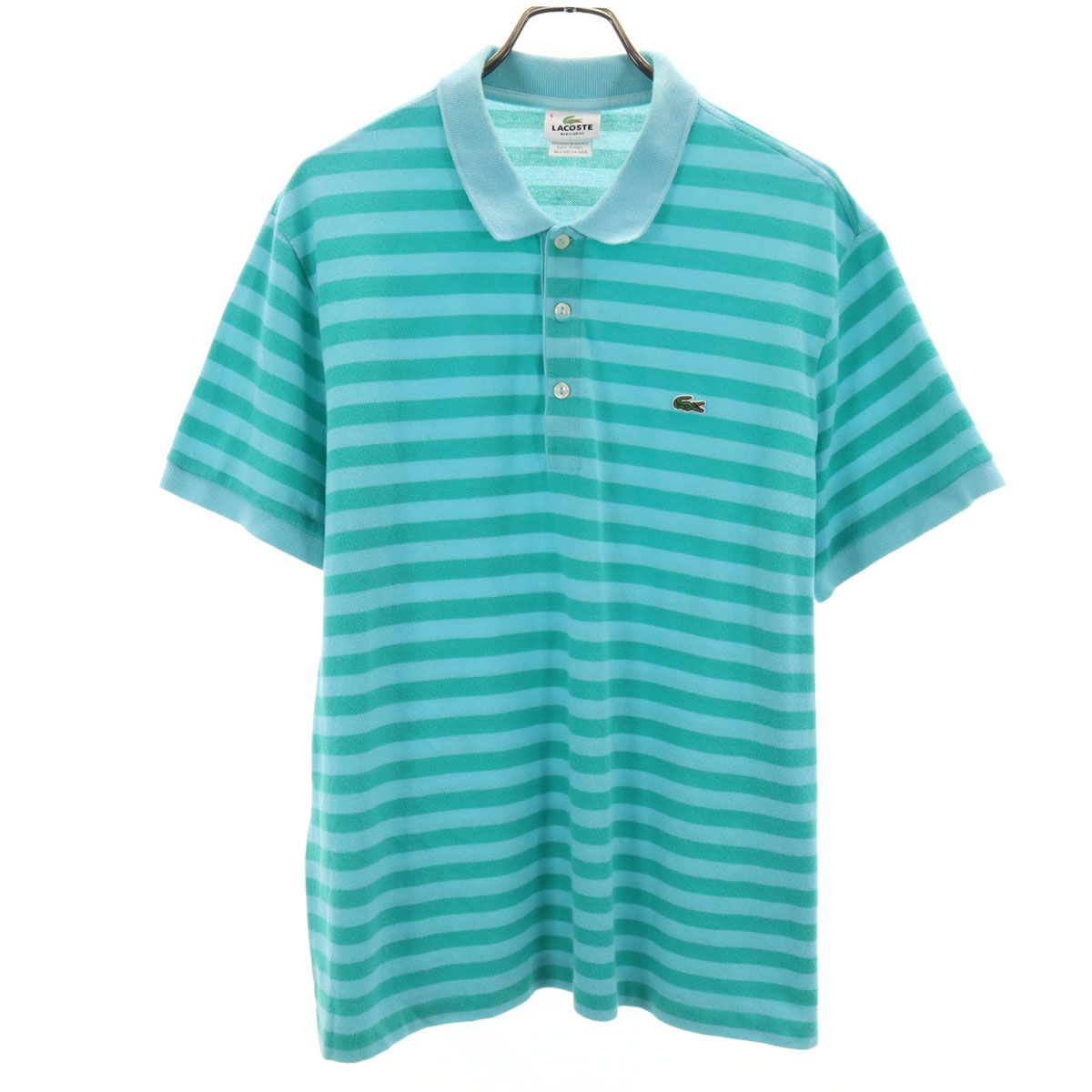LACOSTE ラコステ ボーダー柄 半袖 ポロシャツ 6 ブルーグリーン 鹿の子