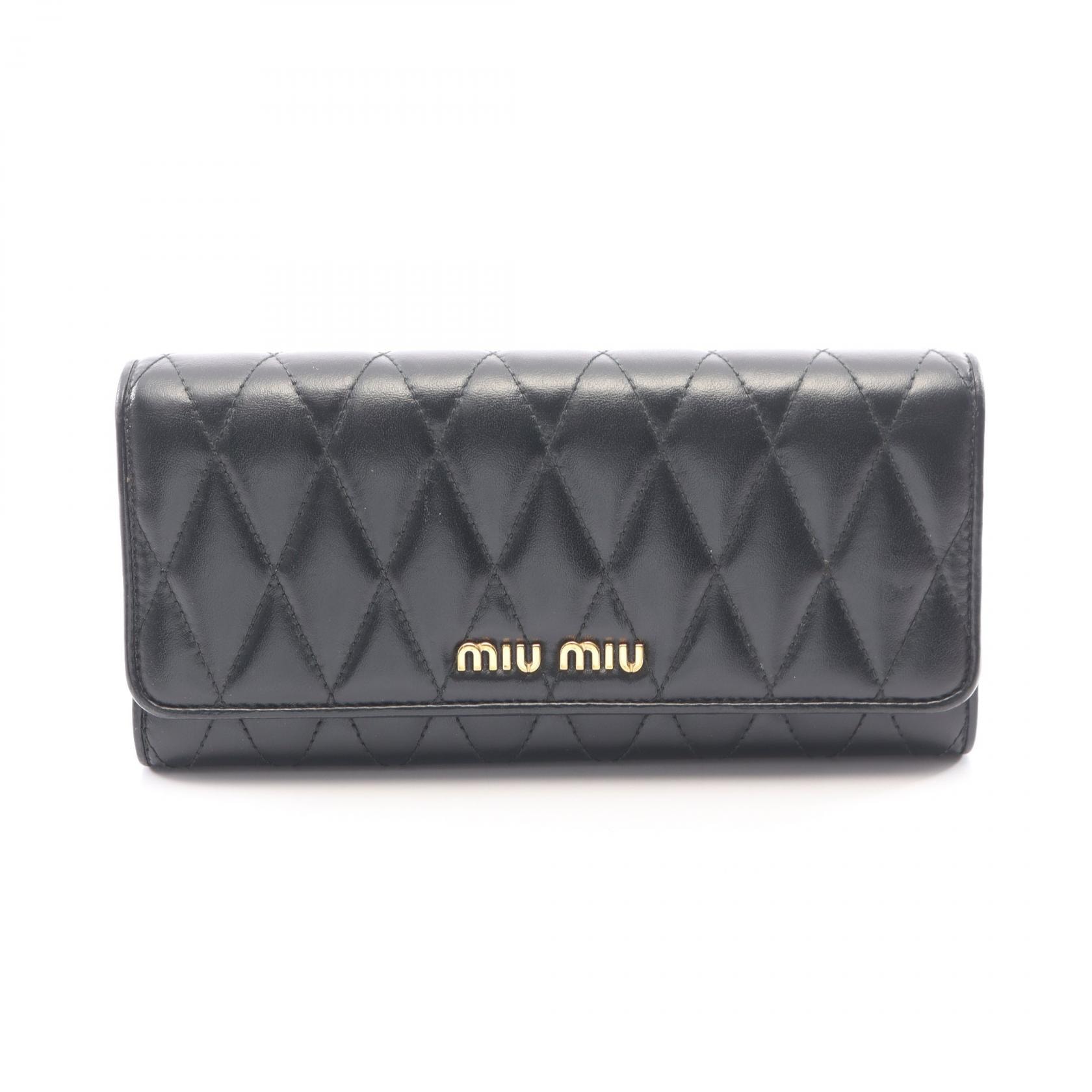 ミュウ ミュウ Miu Miu SOFT CALF BIKER 二つ折り長財布 財布 レザー レディース ブラック系 5MH109 【中古】
