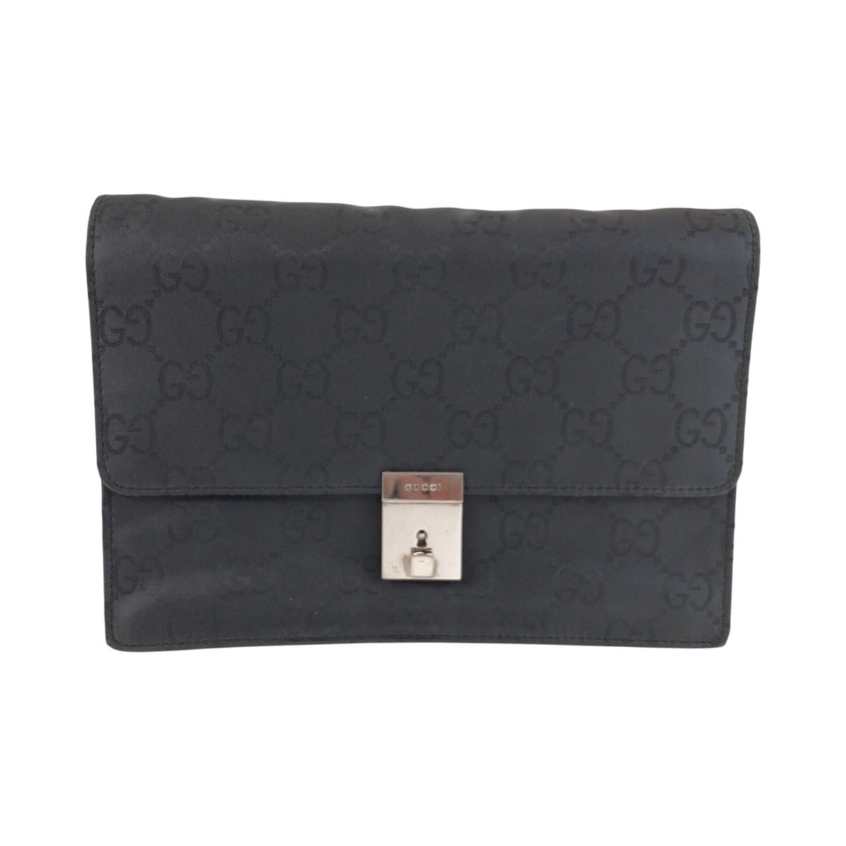 美品 GUCCI グッチ ブラック 黒 シルバー金具 GGキャンバス レザー/ クラッチバッグ セカンドバッグ 603714 【中古】