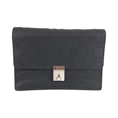 美品 GUCCI グッチ ブラック 黒 シルバー金具 GGキャンバス レザー/ クラッチバッグ セカンドバッグ 603714 【中古】