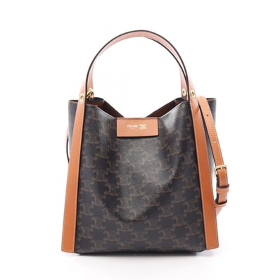セリーヌ CELINE スモール キューボ トリオンフ 2WAY ハンドバッグ バッグ PVCコーティングキャンバス レザー レディース ブラック系 / ブラウン系 124182Q7203MI 【新品】