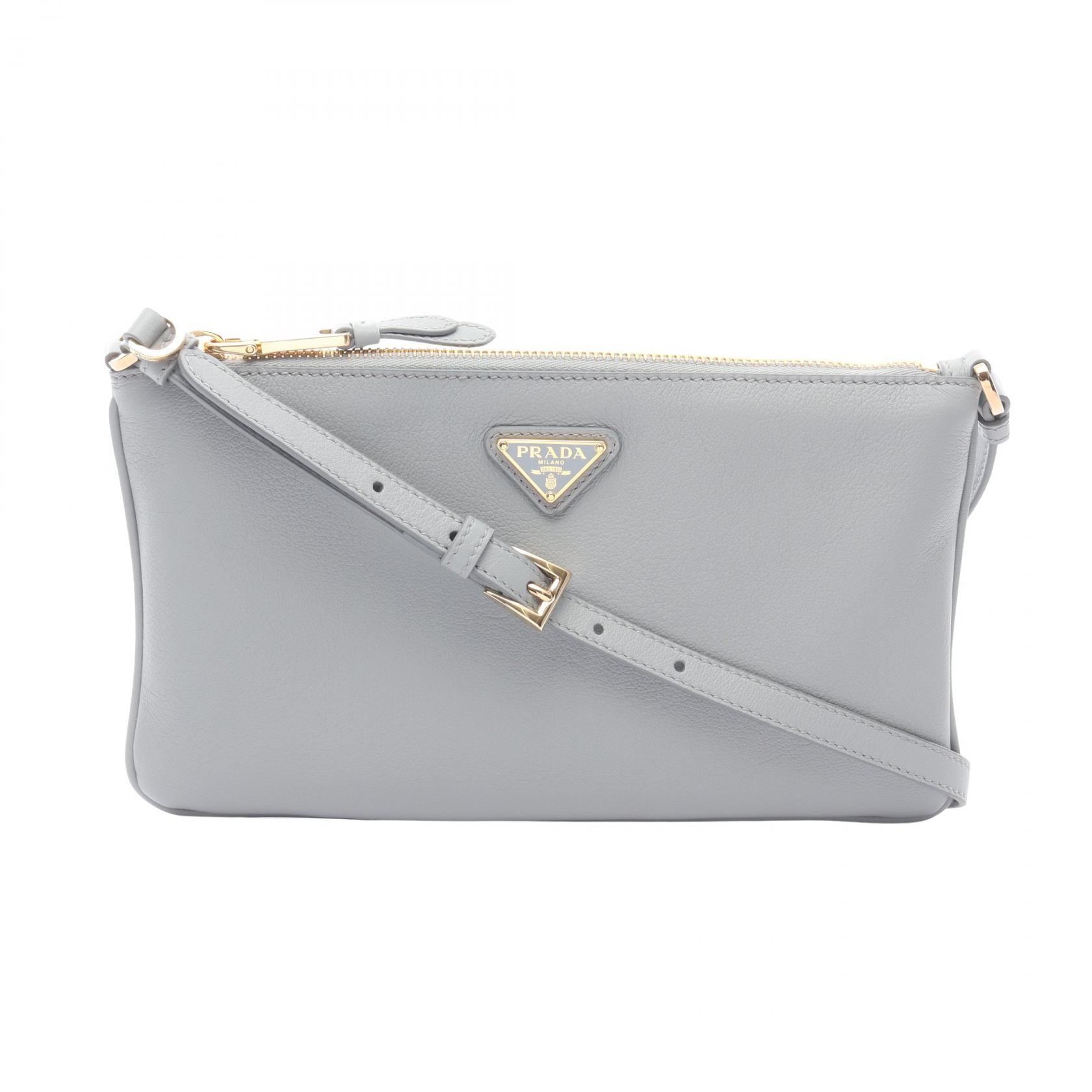 プラダ PRADA SOFT GRAIN ショルダーバッグ バッグ レザー レディース ブルー系 1BC238 【中古】