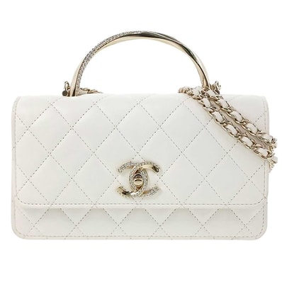 CHANEL シャネル トップハンドル マトラッセ チェーンクラッチバッグ ショルダーバッグ AP4498 レザー ホワイト レディース【中古】