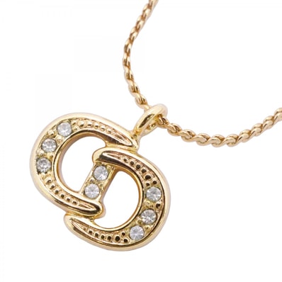 【6jcb0902-k】クリスチャンディオール ネックレス CDロゴ GPメッキ ラインストーン ゴールド【中古】レディース